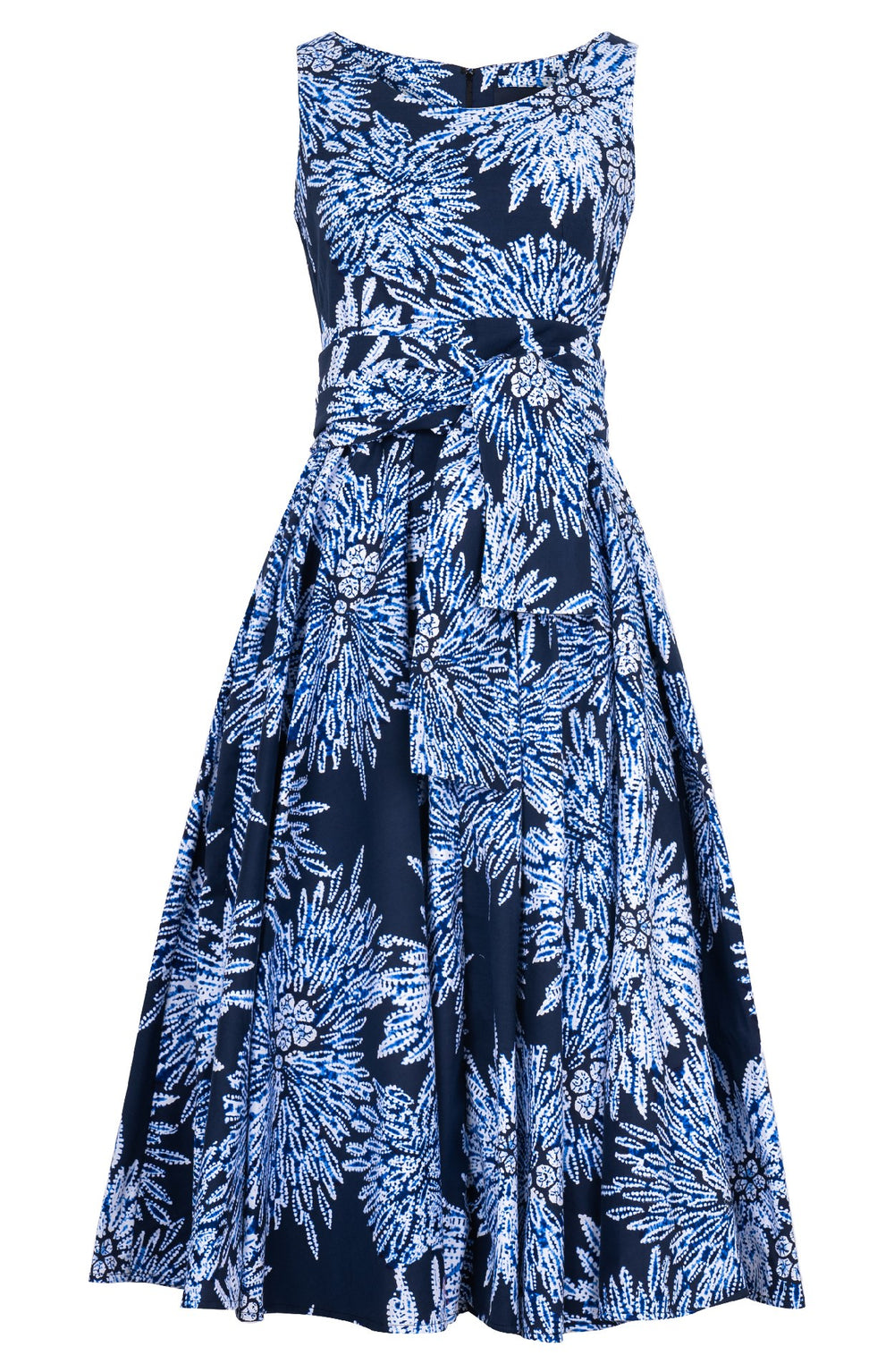 Abelia Dress Boat Neck Sleeveless Midi Length Cotton Stretch (Shibori Sumire)