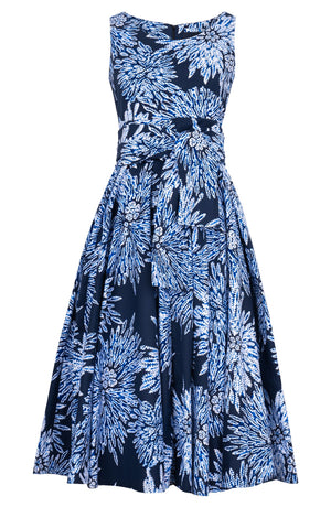 Abelia Dress Boat Neck Sleeveless Midi Length Cotton Stretch (Shibori Sumire)
