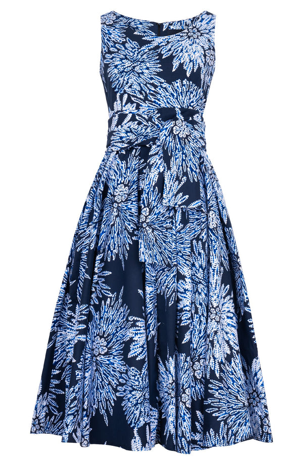 Abelia Dress Boat Neck Sleeveless Midi Length Cotton Stretch (Shibori Sumire)