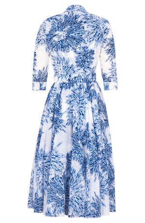 Aster Dress Shirt Collar 3/4 Sleeve Midi Length Cotton Musola (Shibori Sumire)