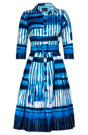 Audrey Dress #1 Shirt Collar 3/4 Sleeve Long Length Cotton Stretch (Shibori Thread)