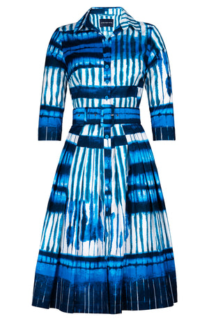 Audrey Dress #1 Shirt Collar 3/4 Sleeve Long Length Cotton Stretch (Shibori Thread)