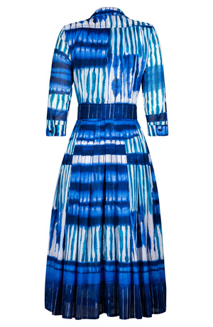 Audrey Dress #4 Shirt Collar 3/4 Sleeve Midi Length Cotton Musola (Shibori Thread)