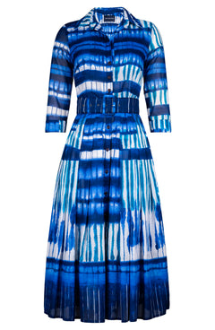 Audrey Dress #4 Shirt Collar 3/4 Sleeve Midi Length Cotton Musola (Shibori Thread)