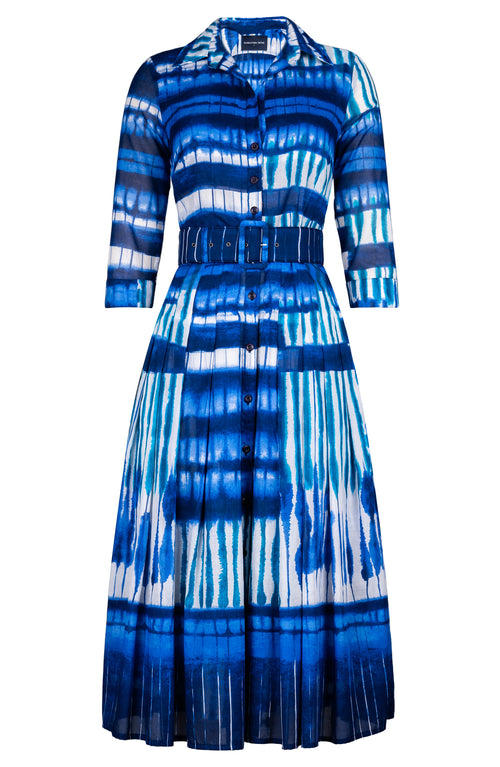 Audrey Dress #4 Shirt Collar 3/4 Sleeve Midi Length Cotton Musola (Shibori Thread)