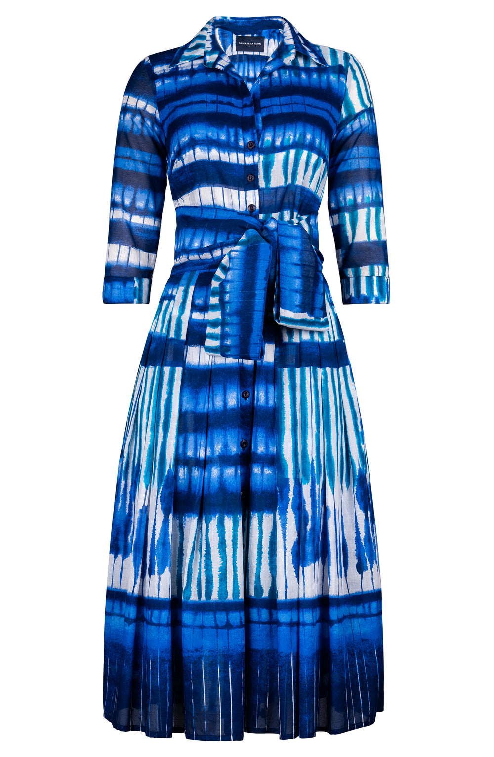 Audrey Dress #4 Shirt Collar 3/4 Sleeve Midi Length Cotton Musola (Shibori Thread)