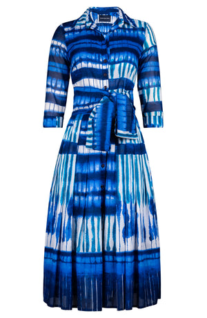 Audrey Dress #4 Shirt Collar 3/4 Sleeve Midi Length Cotton Musola (Shibori Thread)