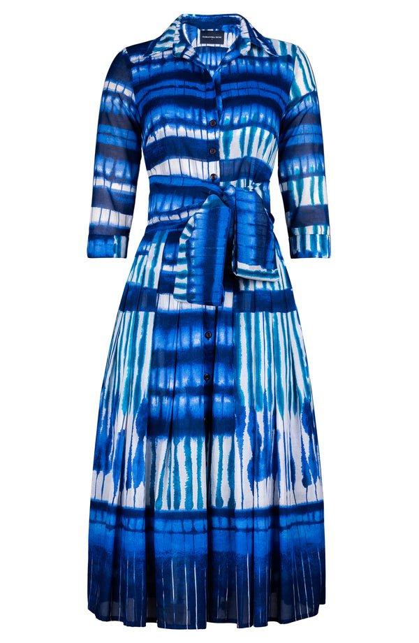 Audrey Dress #4 Shirt Collar 3/4 Sleeve Midi Length Cotton Musola (Shibori Thread)