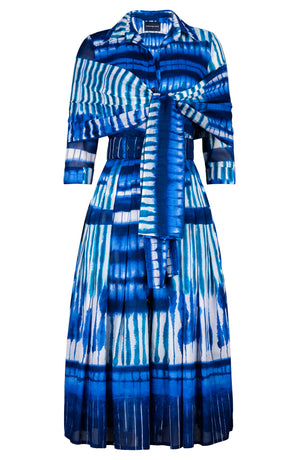 Audrey Dress #4 Shirt Collar 3/4 Sleeve Midi Length Cotton Musola (Shibori Thread)