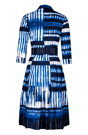 Audrey Dress #1 Shirt Collar 3/4 Sleeve Long Length Cotton Stretch (Shibori Thread)