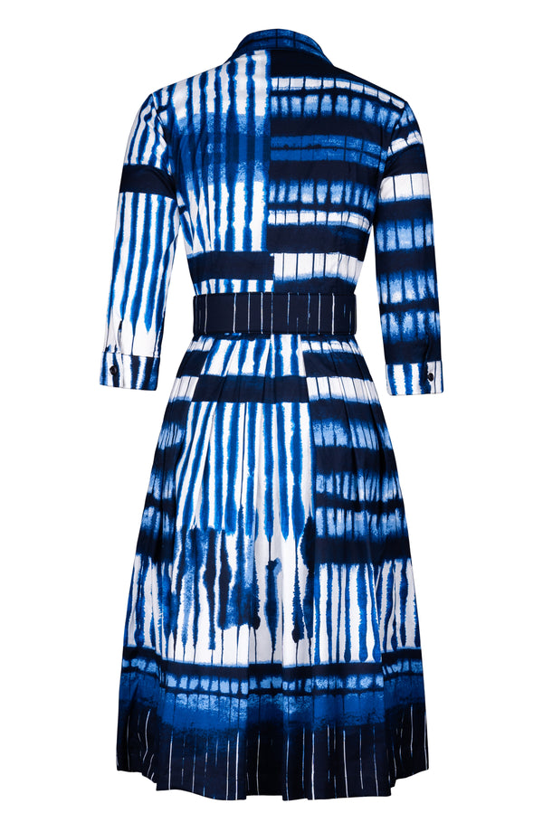 Audrey Dress #1 Shirt Collar 3/4 Sleeve Long Length Cotton Stretch (Shibori Thread)