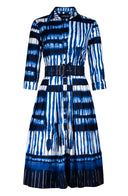 Audrey Dress #1 Shirt Collar 3/4 Sleeve Long Length Cotton Stretch (Shibori Thread)