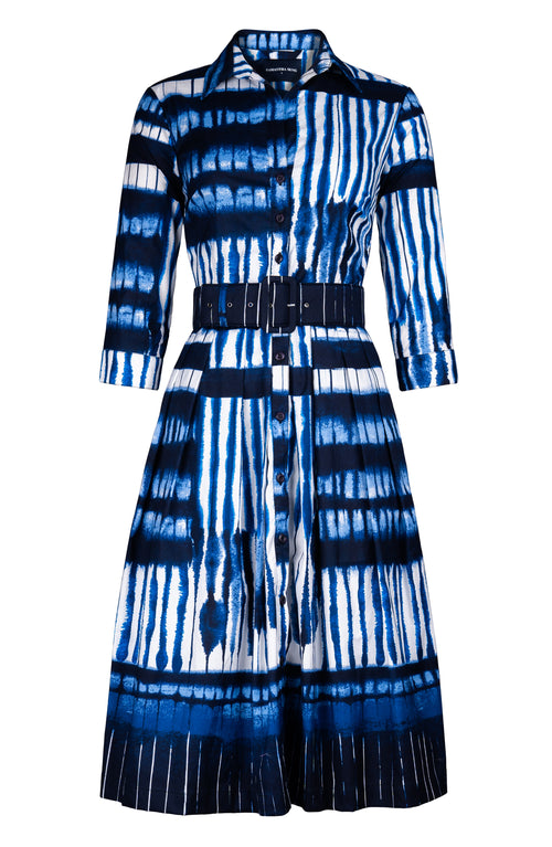 Audrey Dress #1 Shirt Collar 3/4 Sleeve Long Length Cotton Stretch (Shibori Thread)