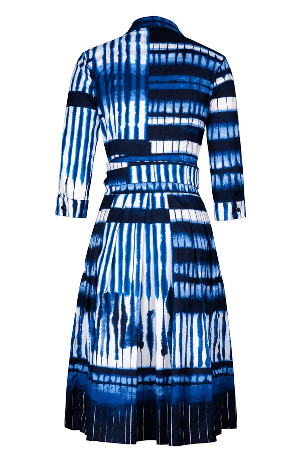 Audrey Dress #1 Shirt Collar 3/4 Sleeve Long Length Cotton Stretch (Shibori Thread)