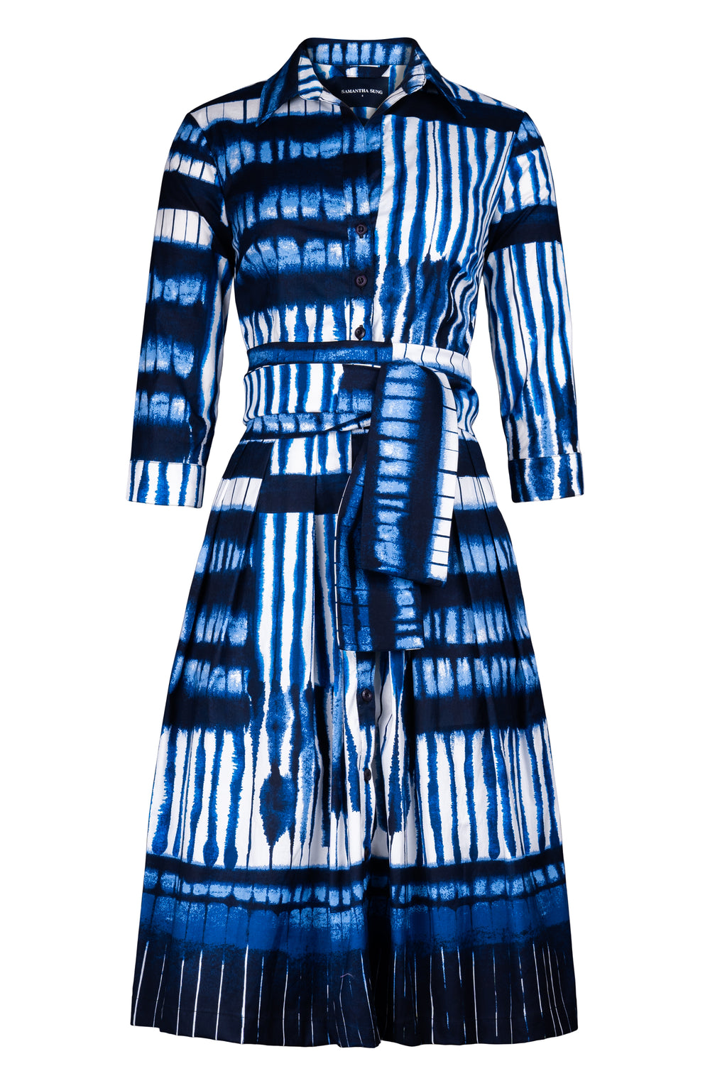Audrey Dress #1 Shirt Collar 3/4 Sleeve Long Length Cotton Stretch (Shibori Thread)