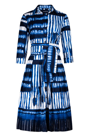 Audrey Dress #1 Shirt Collar 3/4 Sleeve Long Length Cotton Stretch (Shibori Thread)