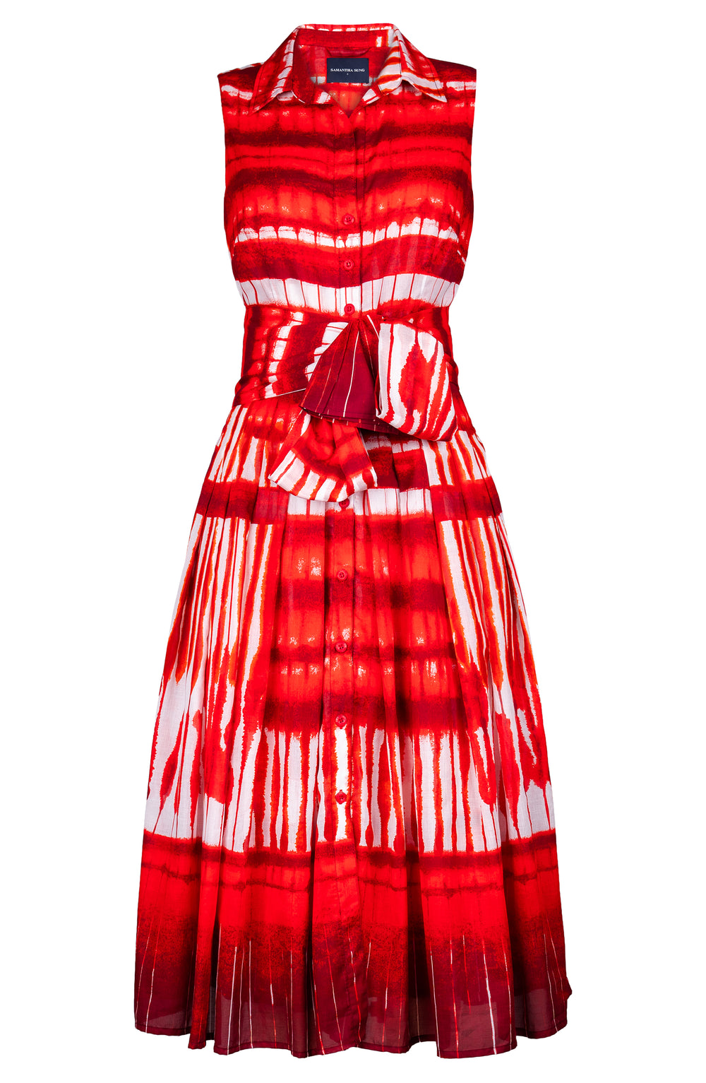 Audrey Dress #4 Shirt Collar Sleeveless Midi Length Cotton Musola (Shibori Thread)