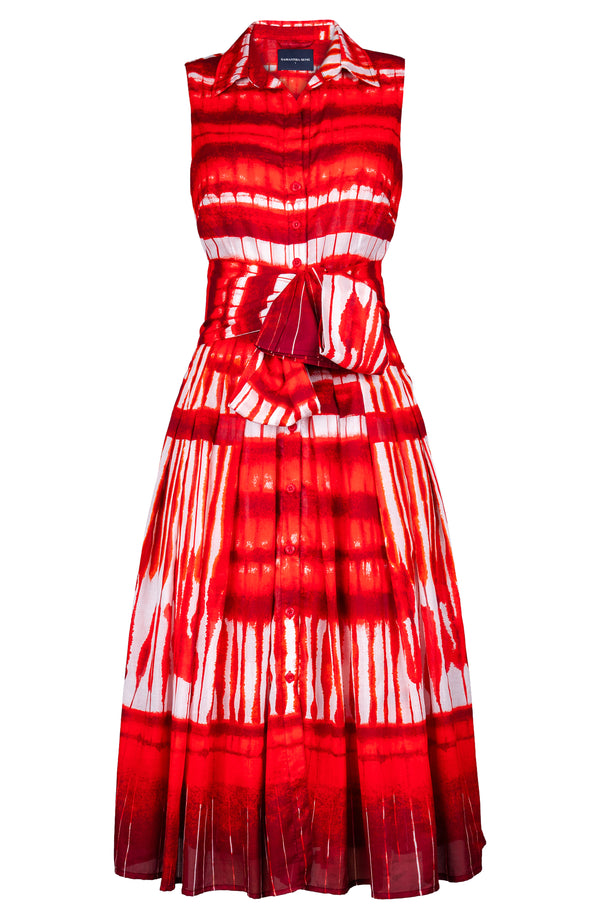 Audrey Dress #4 Shirt Collar Sleeveless Midi Length Cotton Musola (Shibori Thread)