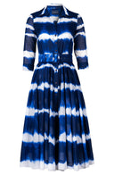 Aster Dress Shirt Collar 3/4 Sleeve Midi Length Cotton Musola (Shibori Tie)