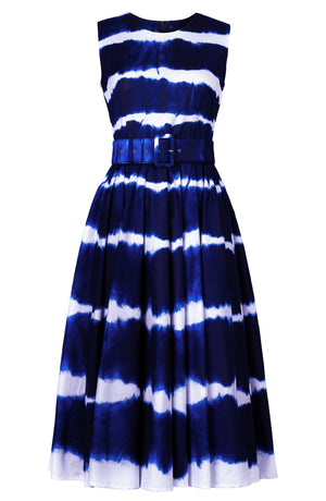 Abelia Dress Crew Neck Sleeveless Midi Length Cotton Stretch (Shibori Tie)
