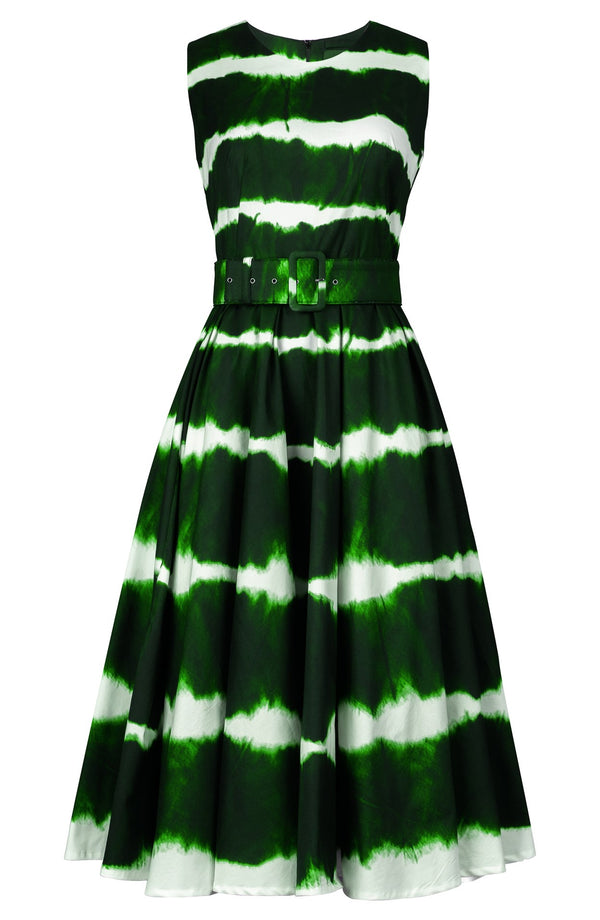 Abelia Dress Crew Neck Sleeveless Midi Length Cotton Stretch (Shibori Tie)