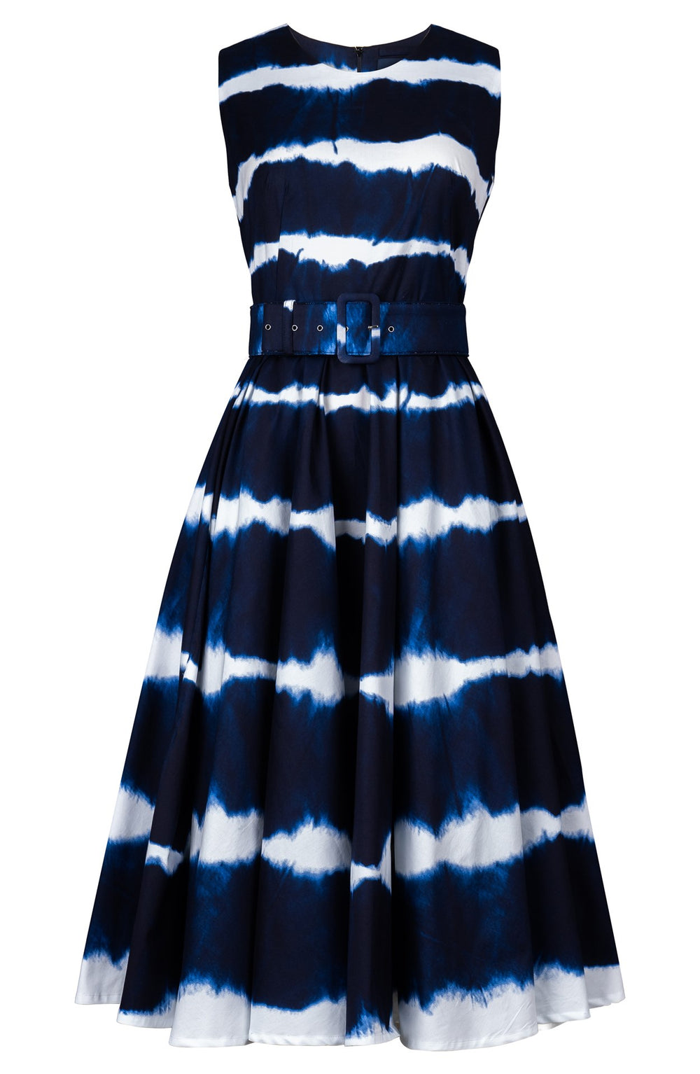 Abelia Dress Crew Neck Sleeveless Midi Length Cotton Stretch (Shibori Tie)
