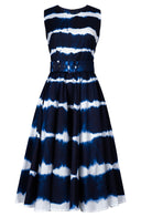 Abelia Dress Crew Neck Sleeveless Midi Length Cotton Stretch (Shibori Tie)