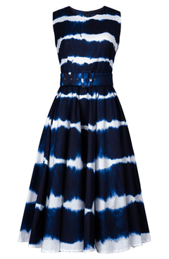 Abelia Dress Crew Neck Sleeveless Midi Length Cotton Stretch (Shibori Tie)