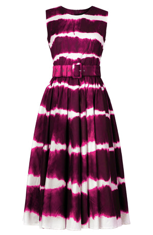Abelia Dress Crew Neck Sleeveless Midi Length Cotton Stretch (Shibori Tie)