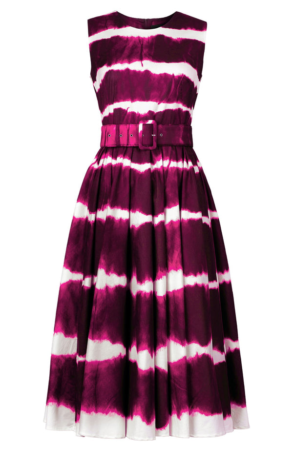 Abelia Dress Crew Neck Sleeveless Midi Length Cotton Stretch (Shibori Tie)