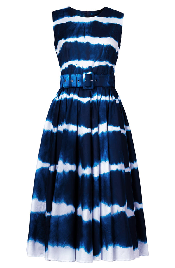 Abelia Dress Crew Neck Sleeveless Midi Length Cotton Stretch (Shibori Tie)