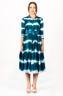 Aster Dress Shirt Collar 3/4 Sleeve Midi Length Cotton Musola (Shibori Tie)