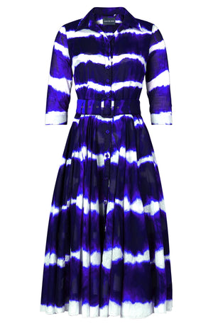 Aster Dress Shirt Collar 3/4 Sleeve Midi Length Cotton Musola (Shibori Tie)