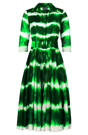 Aster Dress Shirt Collar 3/4 Sleeve Midi Length Cotton Musola (Shibori Tie)