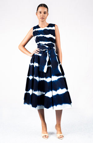 Abelia Dress Crew Neck Sleeveless Midi Length Cotton Stretch (Shibori Tie)