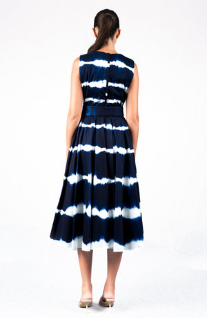Abelia Dress Crew Neck Sleeveless Midi Length Cotton Stretch (Shibori Tie)