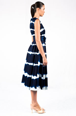 Abelia Dress Crew Neck Sleeveless Midi Length Cotton Stretch (Shibori Tie)