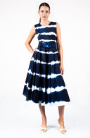 Abelia Dress Crew Neck Sleeveless Midi Length Cotton Stretch (Shibori Tie)