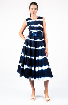 Abelia Dress Crew Neck Sleeveless Midi Length Cotton Stretch (Shibori Tie)