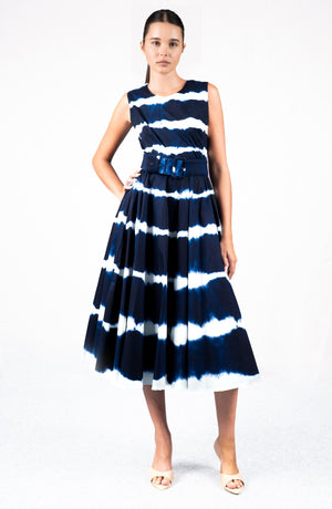 Abelia Dress Crew Neck Sleeveless Midi Length Cotton Stretch (Shibori Tie)