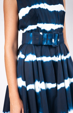 Abelia Dress Crew Neck Sleeveless Midi Length Cotton Stretch (Shibori Tie)