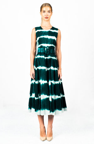 Abelia Dress Crew Neck Sleeveless Midi Length Cotton Stretch (Shibori Tie)