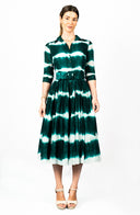 Aster Dress Shirt Collar 3/4 Sleeve Midi Length Cotton Musola (Shibori Tie)