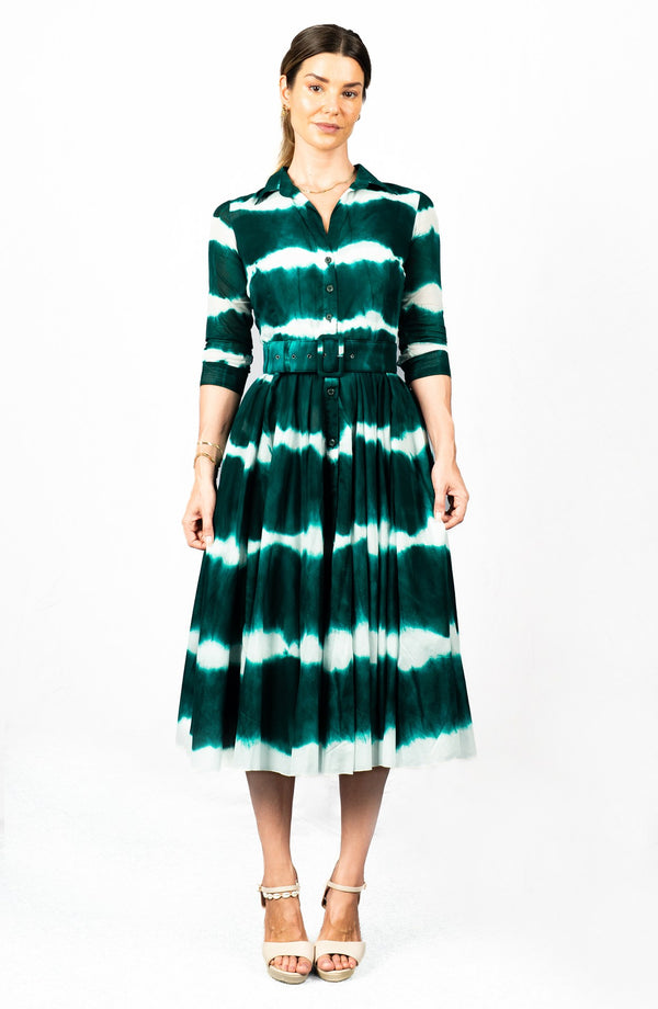 Aster Dress Shirt Collar 3/4 Sleeve Midi Length Cotton Musola (Shibori Tie)
