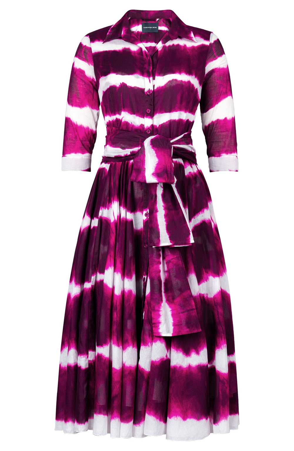 Aster Dress Shirt Collar 3/4 Sleeve Midi Length Cotton Musola (Shibori Tie)