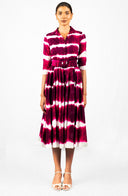 Aster Dress Shirt Collar 3/4 Sleeve Midi Length Cotton Musola (Shibori Tie)