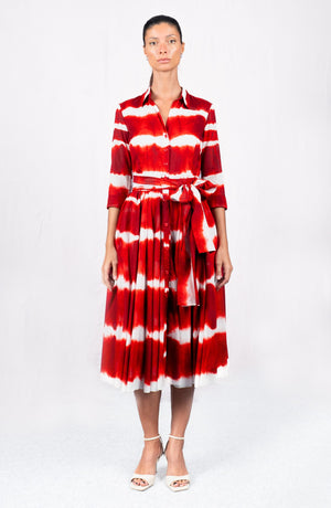 Aster Dress Shirt Collar 3/4 Sleeve Midi Length Cotton Musola (Shibori Tie)