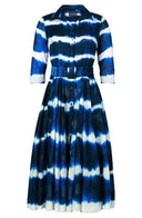 Aster Dress Shirt Collar 3/4 Sleeve Midi Length Cotton Musola (Shibori Tie)
