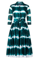 Aster Dress Shirt Collar 3/4 Sleeve Midi Length Cotton Musola (Shibori Tie)