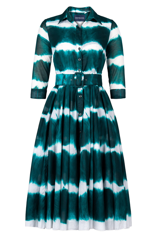 Aster Dress Shirt Collar 3/4 Sleeve Midi Length Cotton Musola (Shibori Tie)